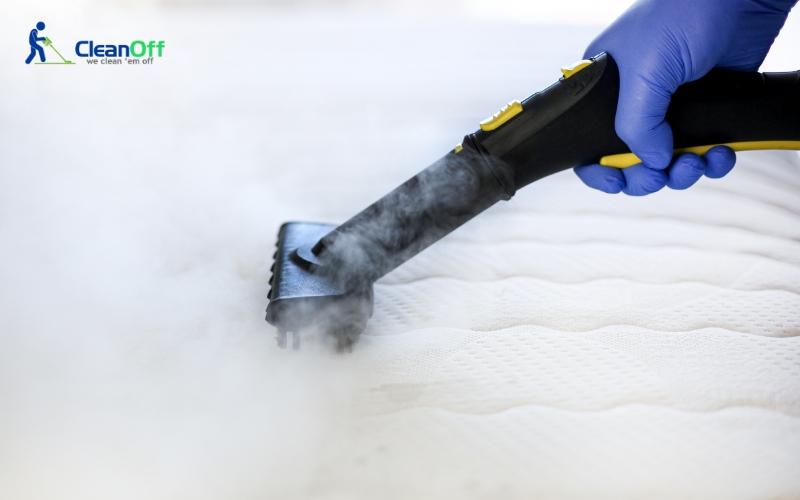 A professional steam cleaning the bedroom mattress