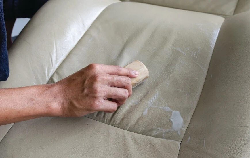 Process of repair work during Leather sofa cleaning